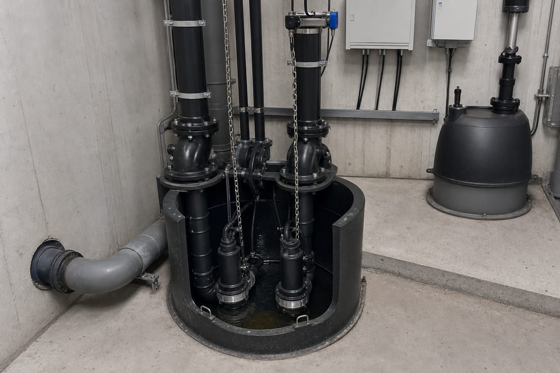 Beispiel: Abwasserhebeanlage im Technikraum