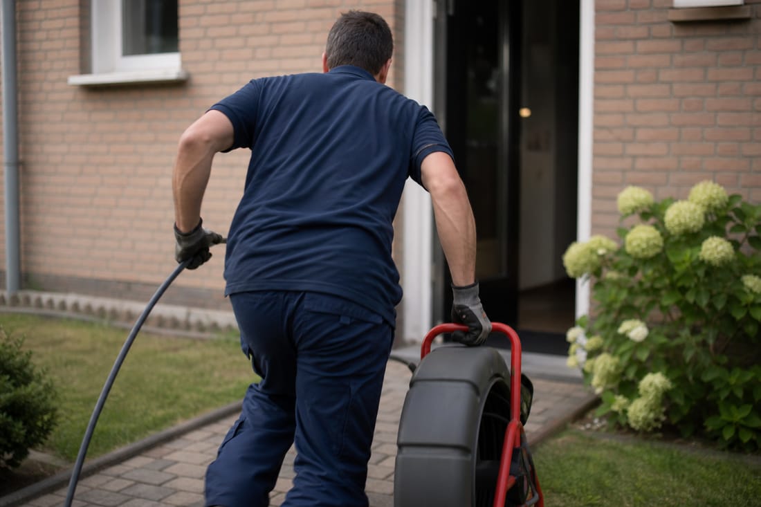 Beispiel: Techniker mit Spülschlauch im Einsatz